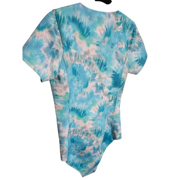 Calme Johnny Was Neoprene Swimsuit Front Zip Short Sleeve Tie Dye Blue Small NEW - Picture 4 of 9